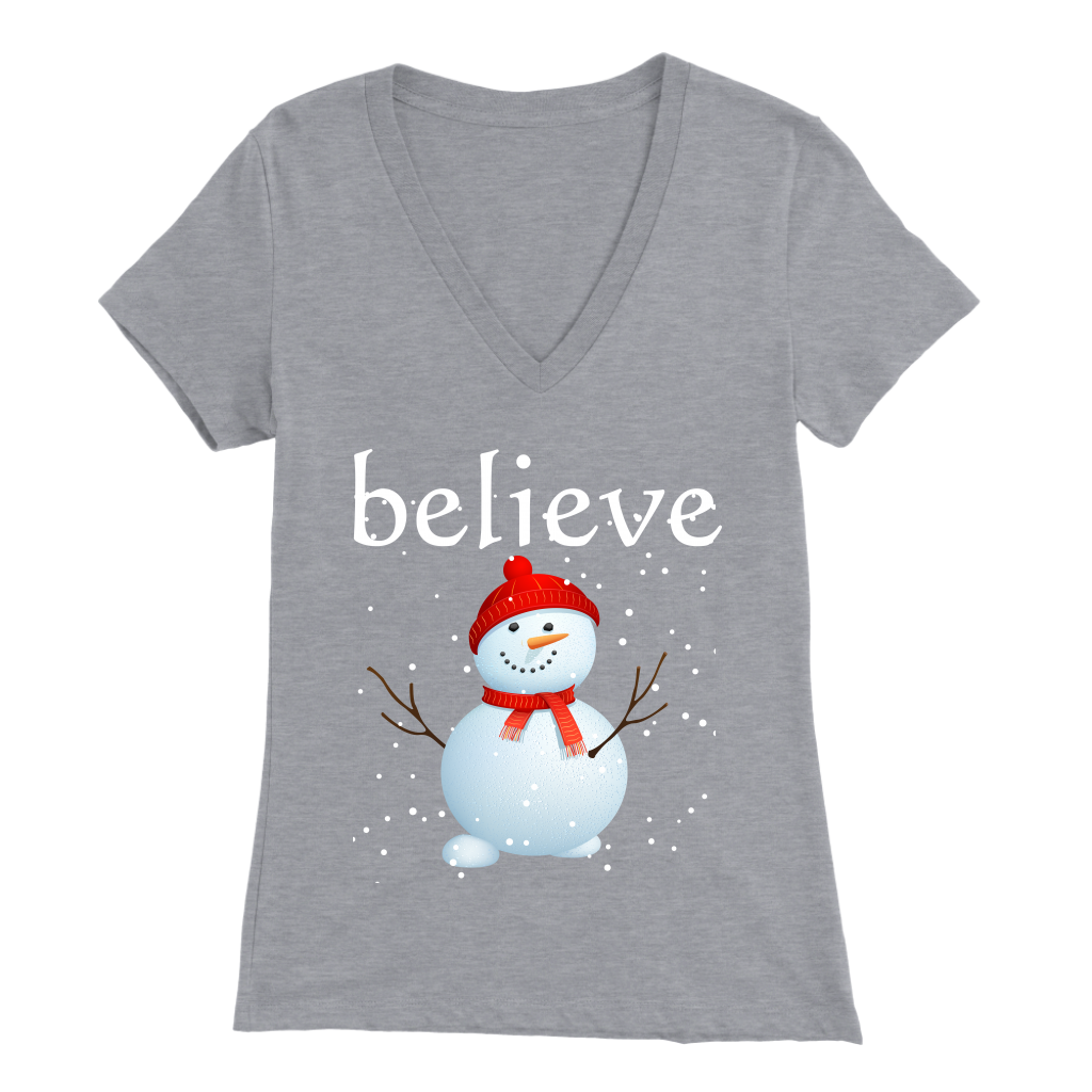 Believe Snowman Women's V-Neck