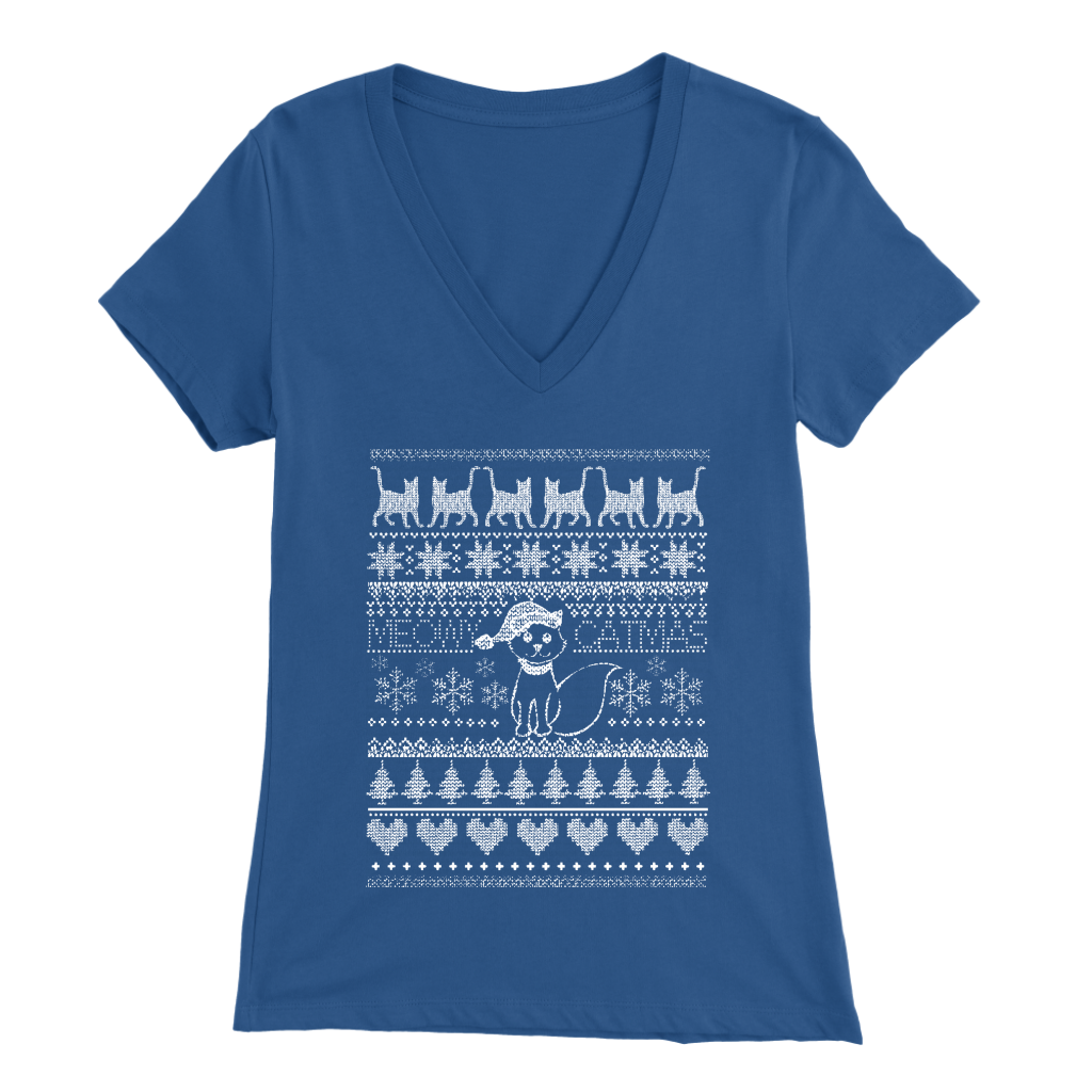 Cat Christmas Womens V Neck