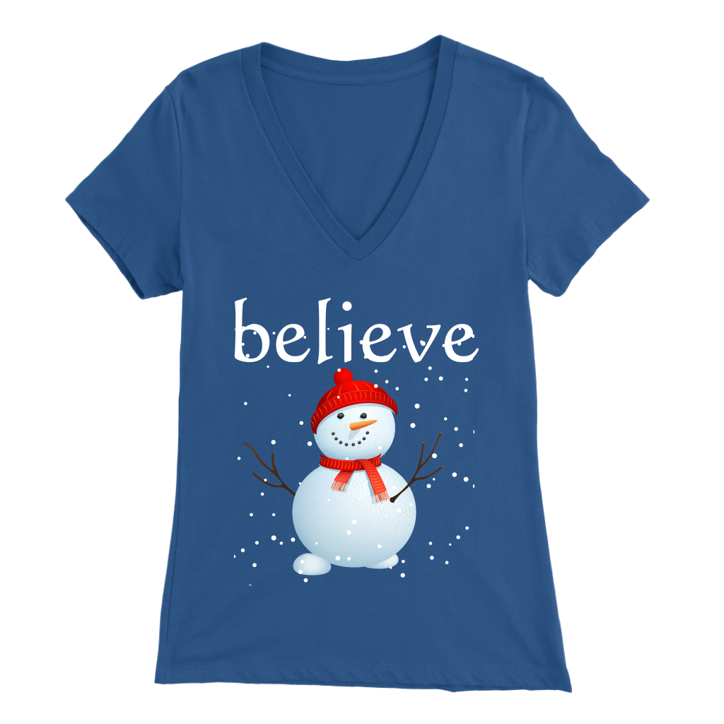 Believe Snowman Women's V-Neck