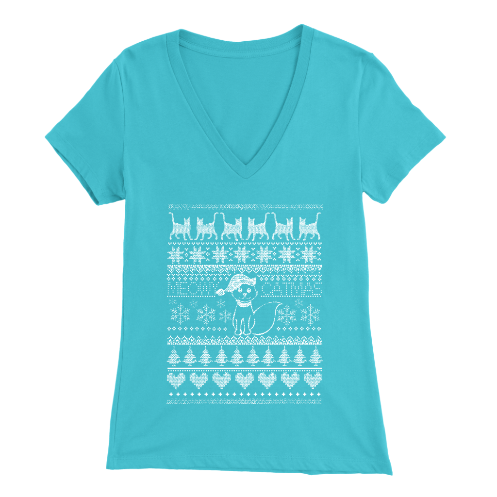 Cat Christmas Womens V Neck