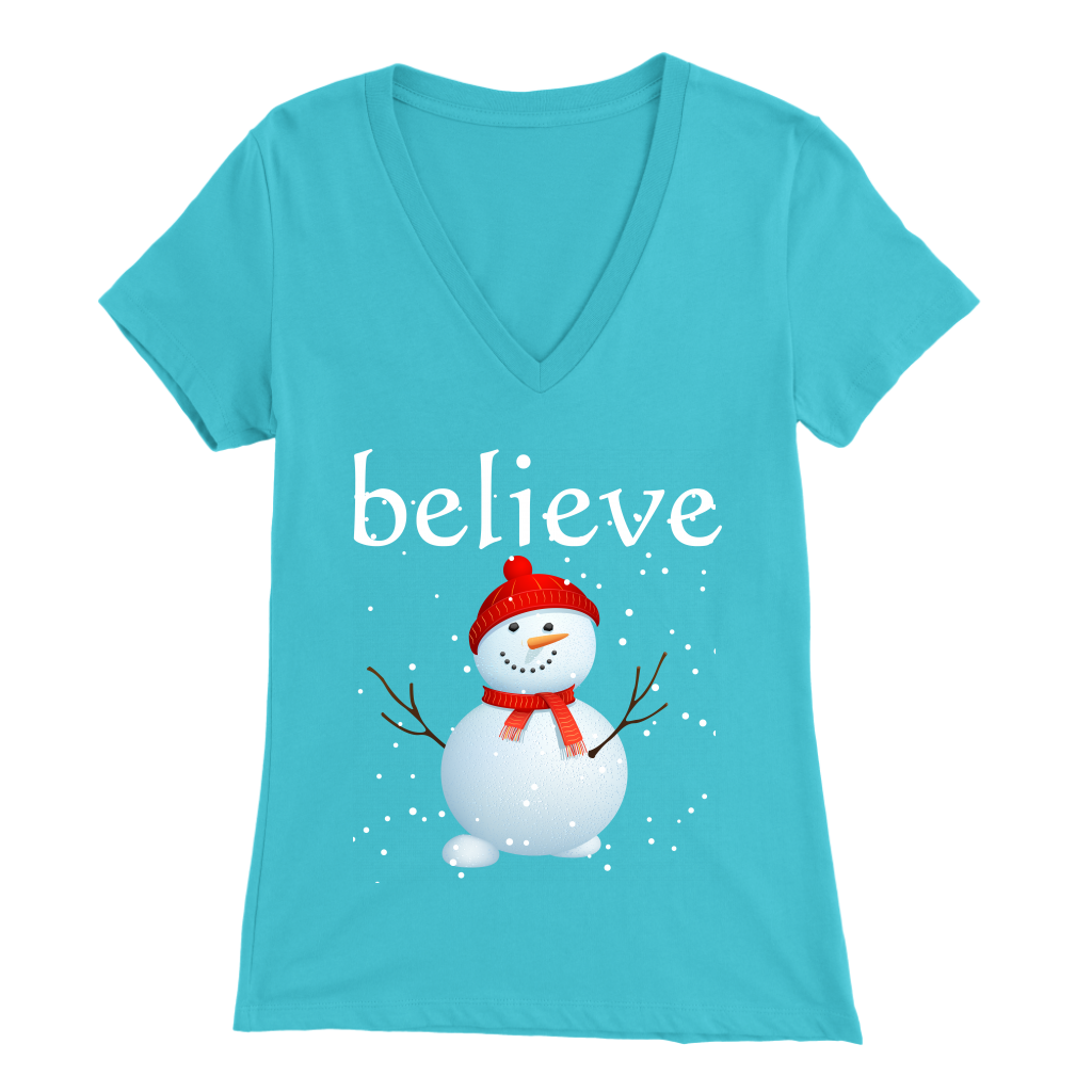Believe Snowman Women's V-Neck