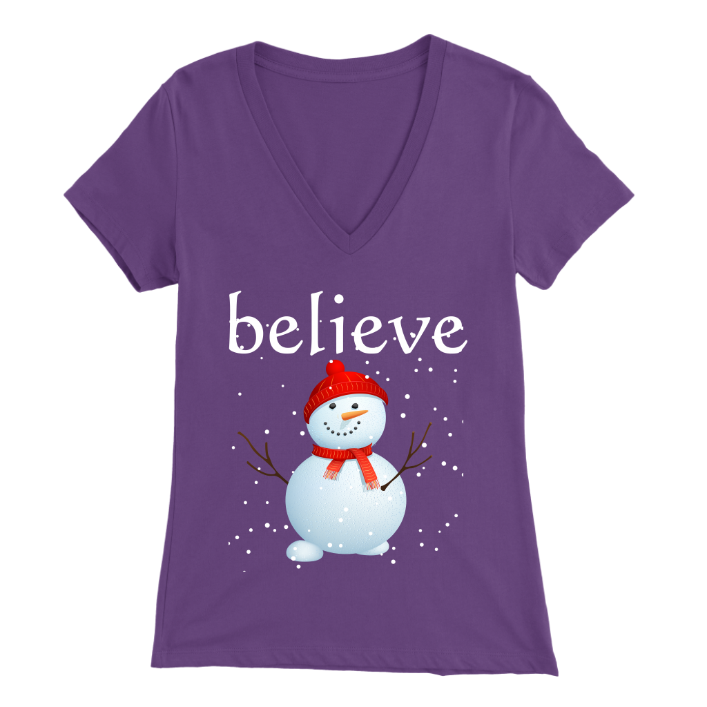 Believe Snowman Women's V-Neck