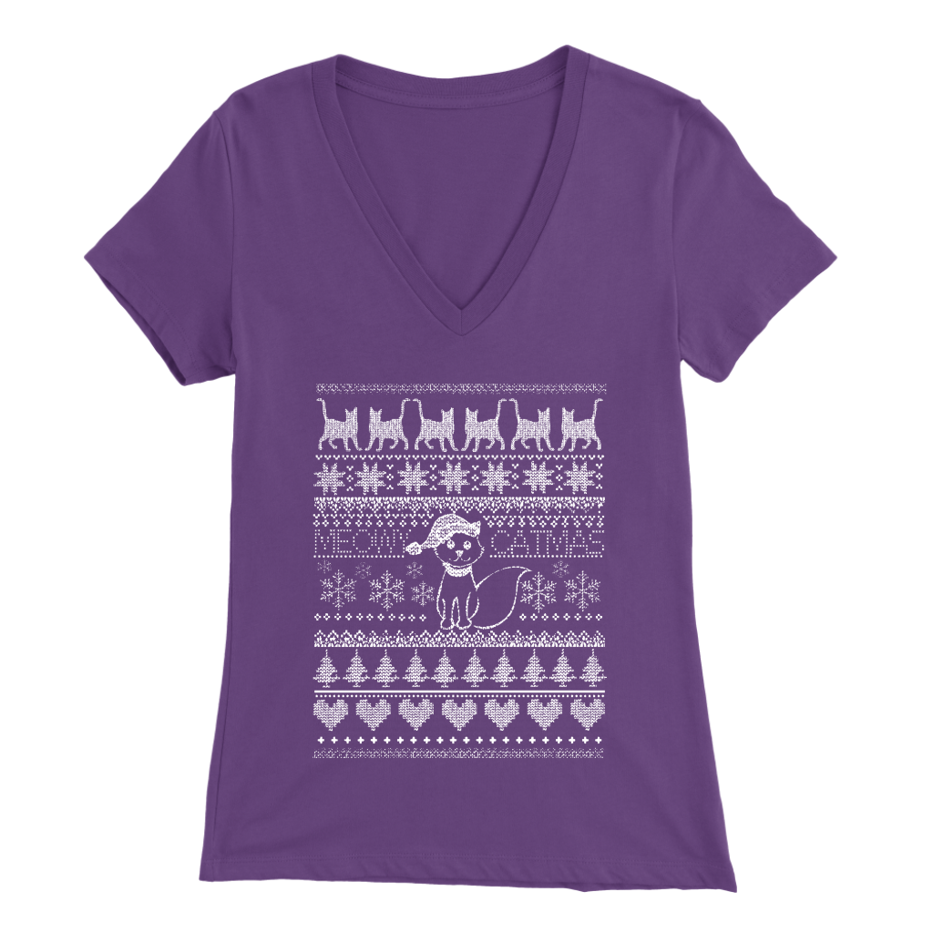 Cat Christmas Womens V Neck
