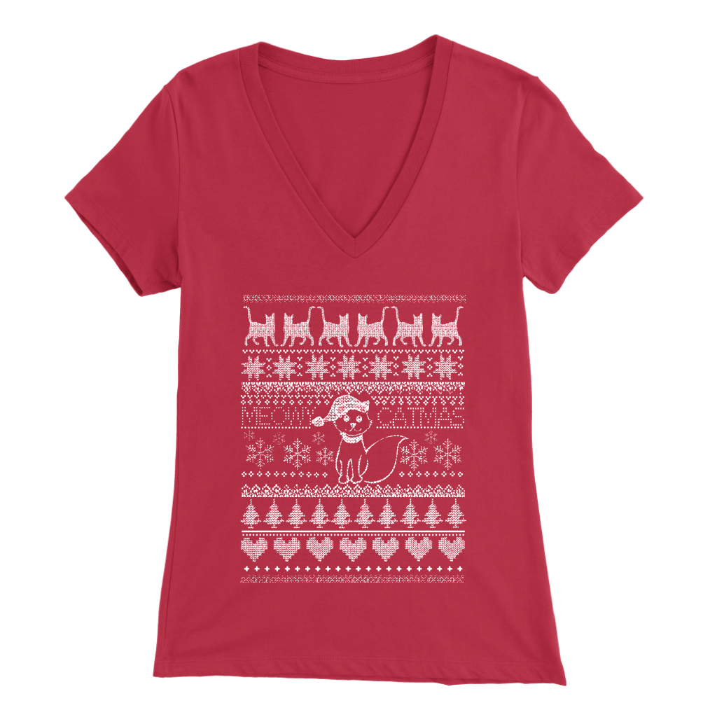Cat Christmas Womens V Neck