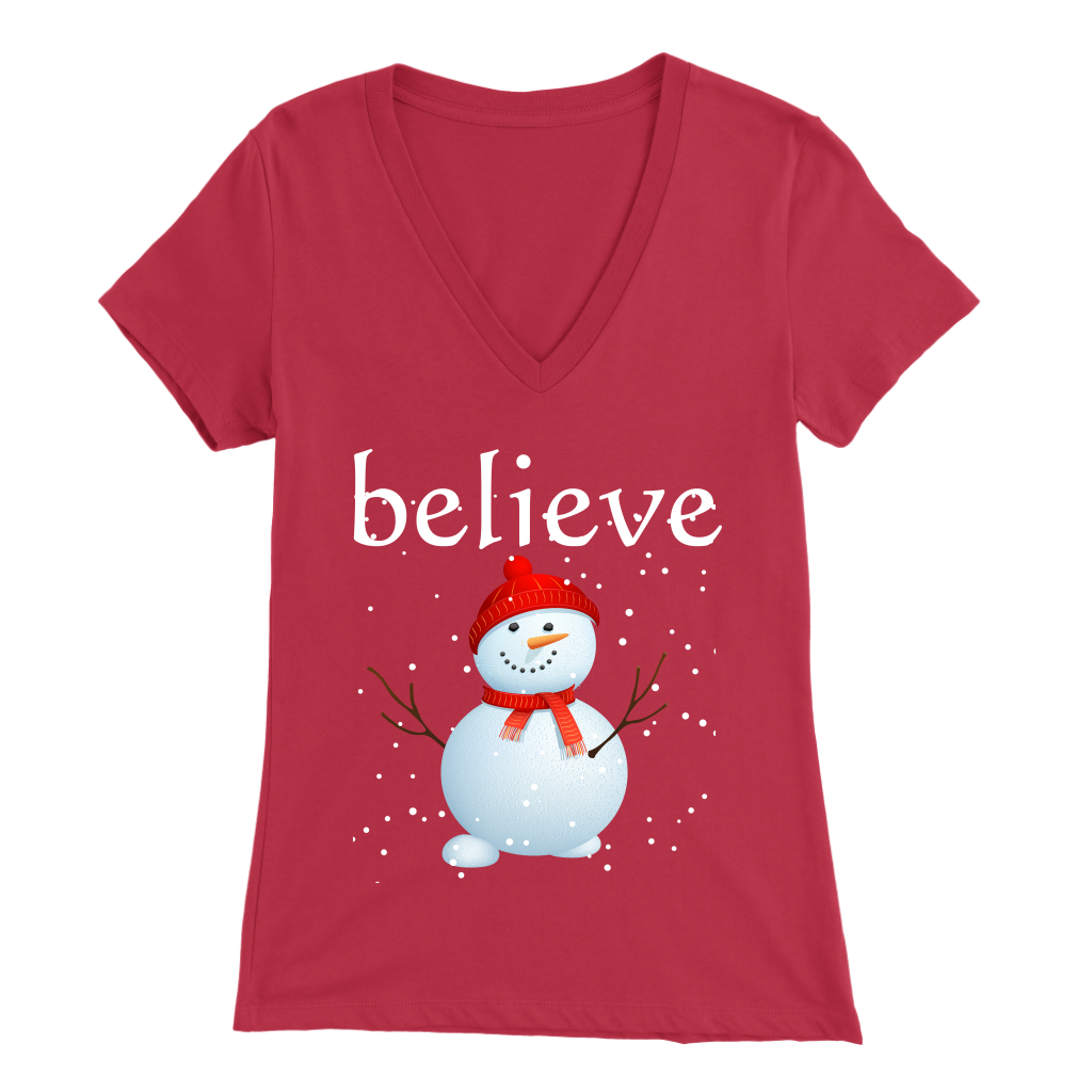 Believe Snowman Women's V-Neck