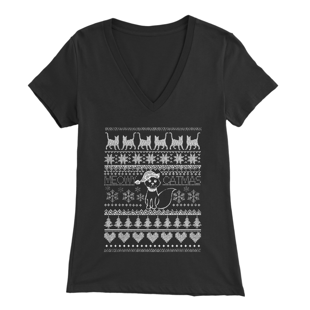 Cat Christmas Womens V Neck
