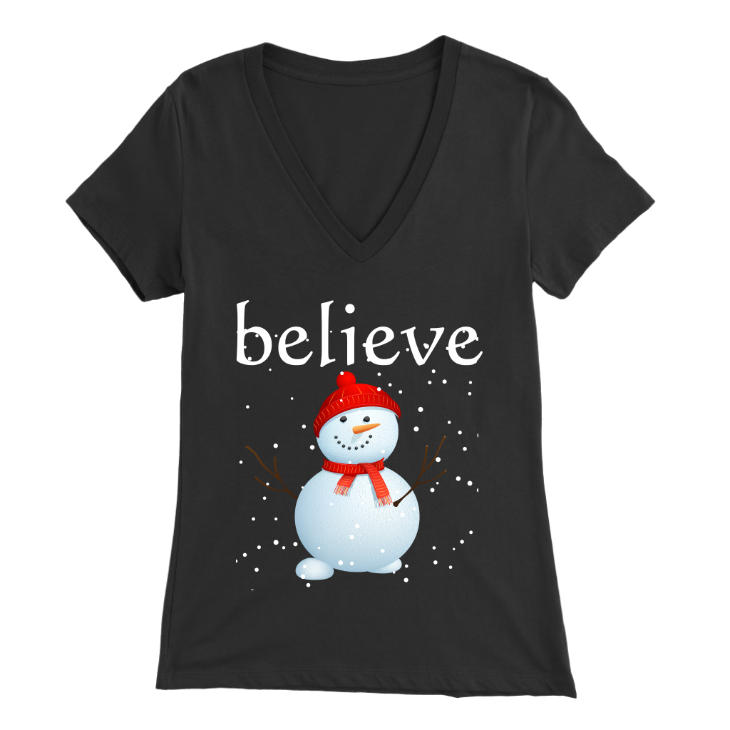 Believe Snowman Women's V-Neck