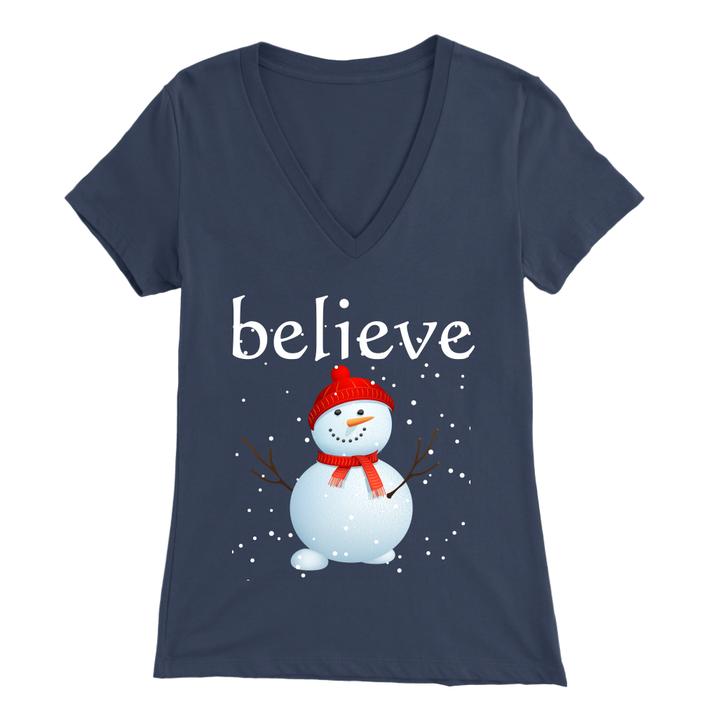 Believe Snowman Women's V-Neck