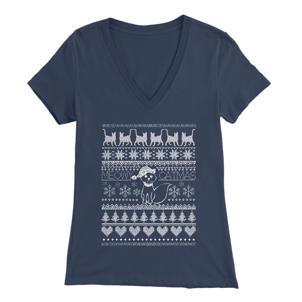 Cat Christmas Womens V Neck