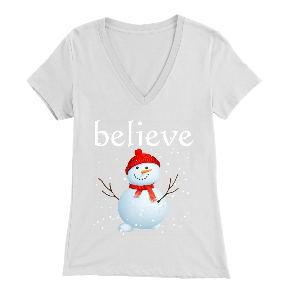 Believe Snowman Women's V-Neck